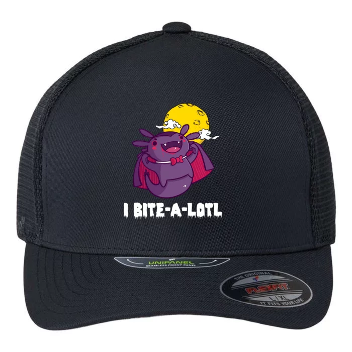 I Bite A Lot Axolotl Funny Halloween Vampire Flexfit Unipanel Trucker Cap