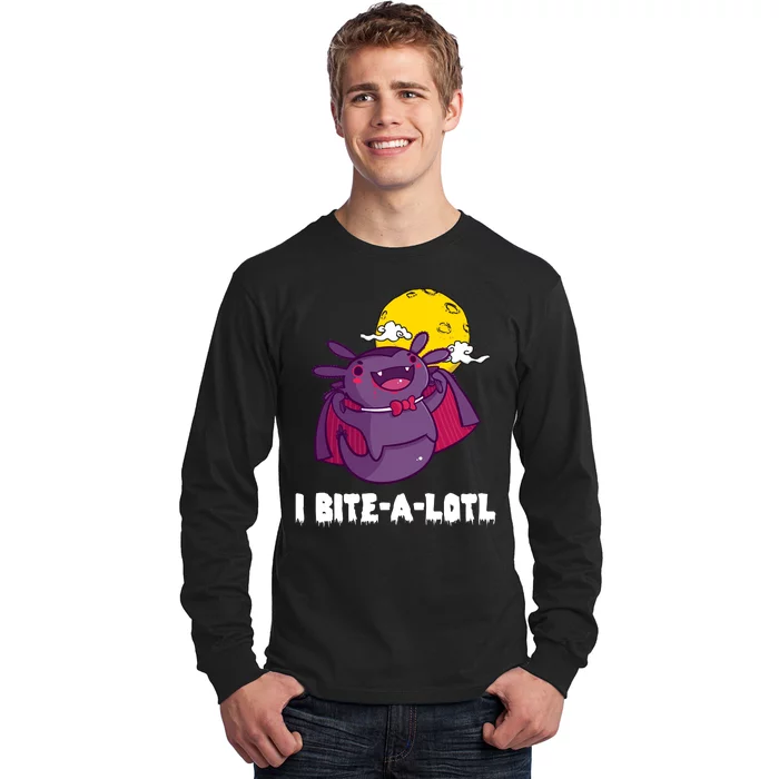 I Bite A Lot Axolotl Funny Halloween Vampire Long Sleeve Shirt