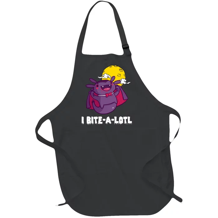 I Bite A Lot Axolotl Funny Halloween Vampire Full-Length Apron With Pocket