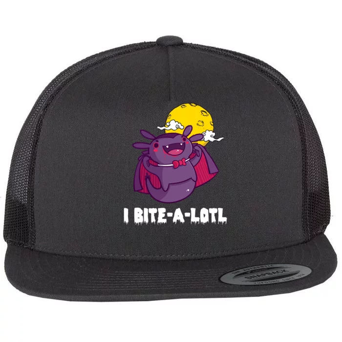 I Bite A Lot Axolotl Funny Halloween Vampire Flat Bill Trucker Hat