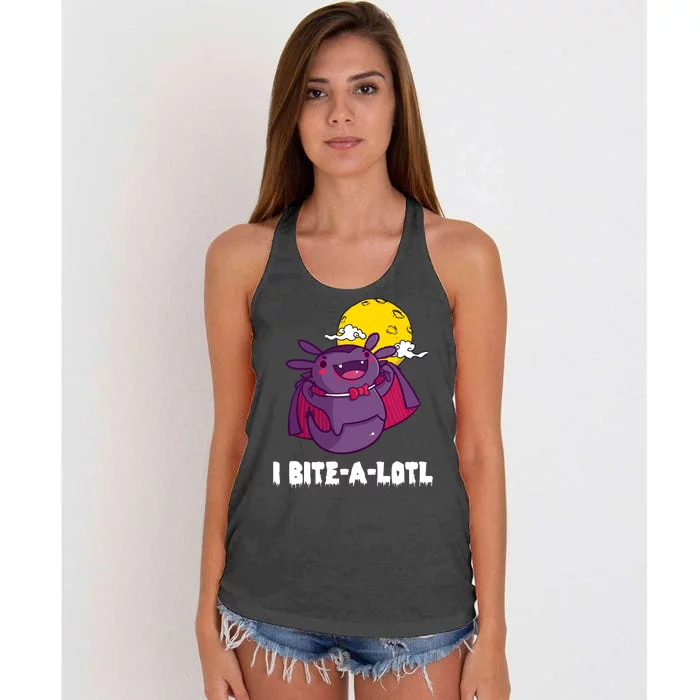 I Bite A Lot Axolotl Funny Halloween Vampire Women's Knotted Racerback Tank