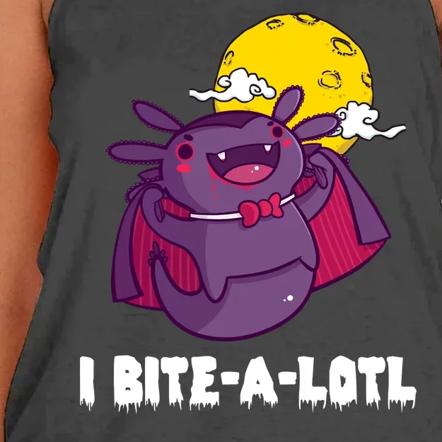 I Bite A Lot Axolotl Funny Halloween Vampire Women's Knotted Racerback Tank