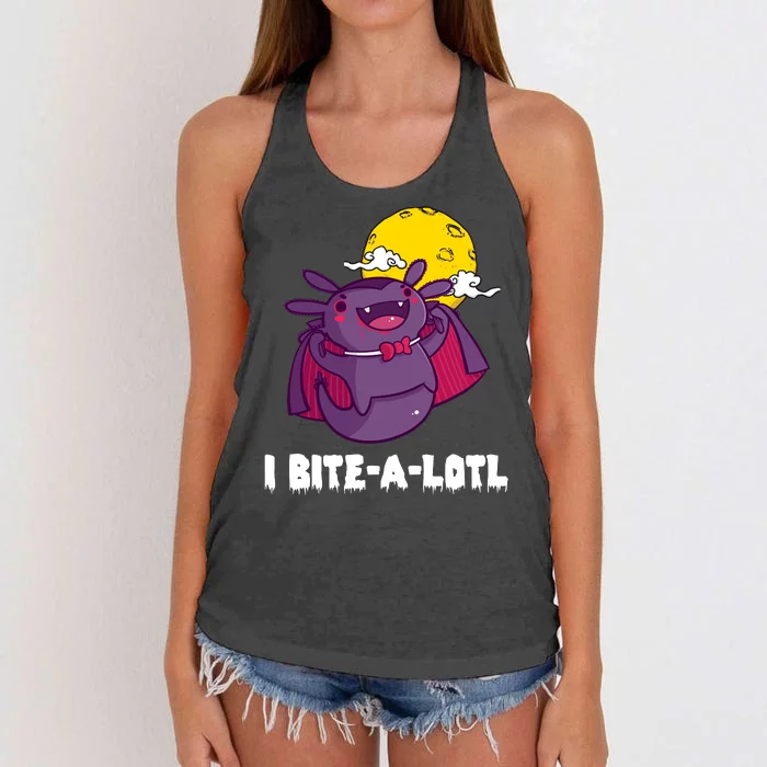 I Bite A Lot Axolotl Funny Halloween Vampire Women's Knotted Racerback Tank