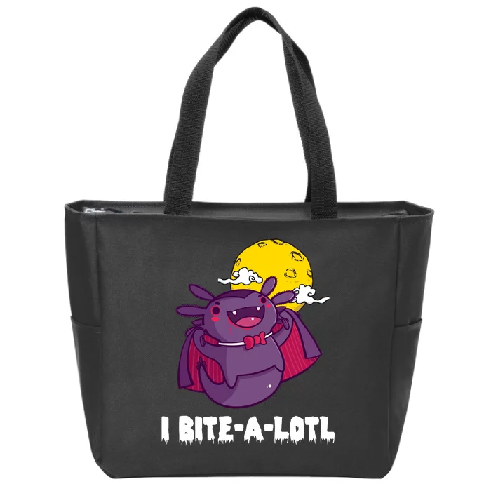 I Bite A Lot Axolotl Funny Halloween Vampire Zip Tote Bag