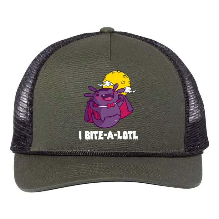 I Bite A Lot Axolotl Funny Halloween Vampire Retro Rope Trucker Hat Cap