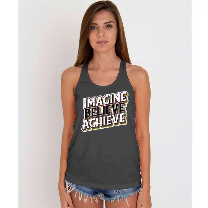 Imagine Believe Achieve Quote Vintage Women's Knotted Racerback Tank