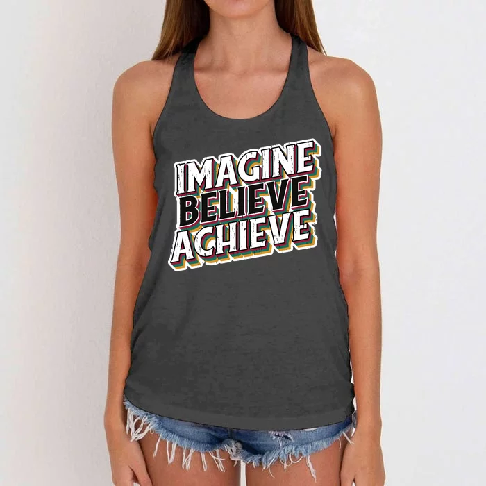 Imagine Believe Achieve Quote Vintage Women's Knotted Racerback Tank