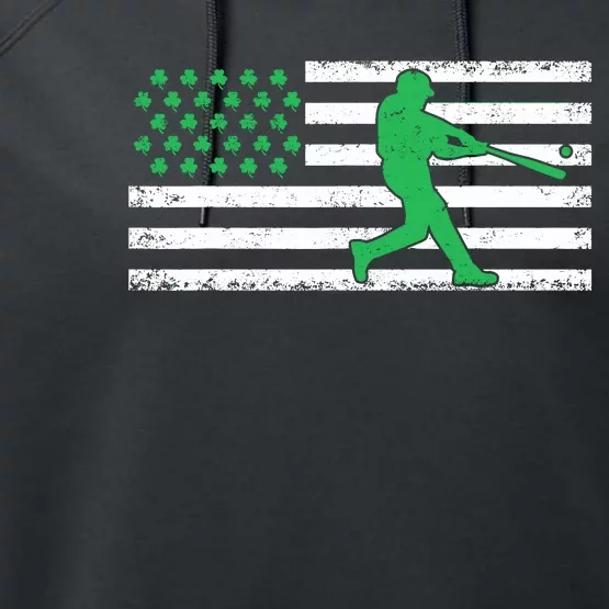 Irish Baseball American Flag Shamrock Gift St Patricks Day Performance Fleece Hoodie