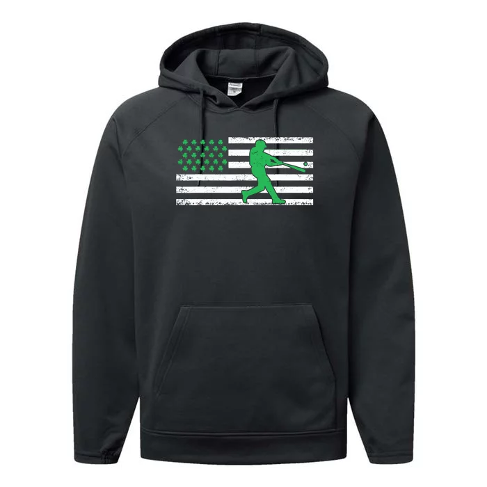 Irish Baseball American Flag Shamrock Gift St Patricks Day Performance Fleece Hoodie