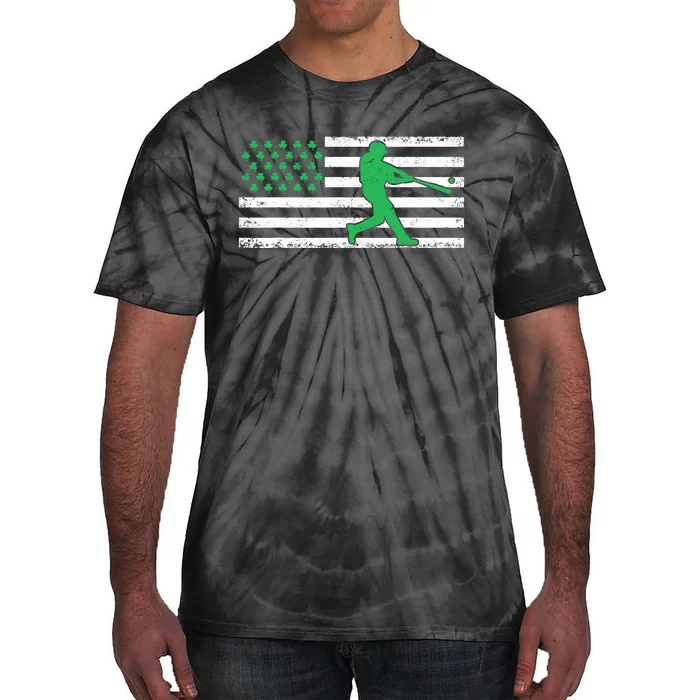 Irish Baseball American Flag Shamrock Gift St Patricks Day Tie-Dye T-Shirt