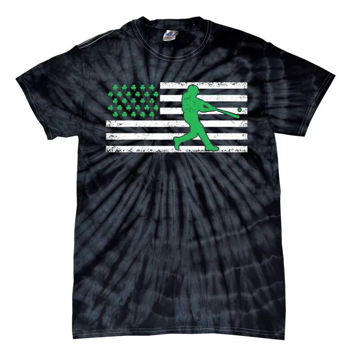 Irish Baseball American Flag Shamrock Gift St Patricks Day Tie-Dye T-Shirt