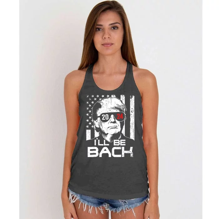 I'll Be Back Trump 2024 Vintage Donald Trump 4th Of July Women's Knotted Racerback Tank