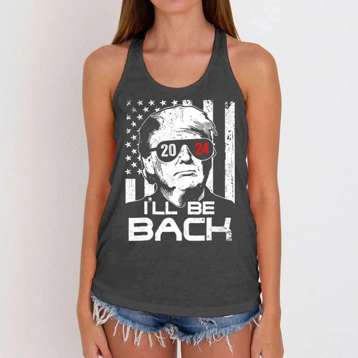 I'll Be Back Trump 2024 Vintage Donald Trump 4th Of July Women's Knotted Racerback Tank