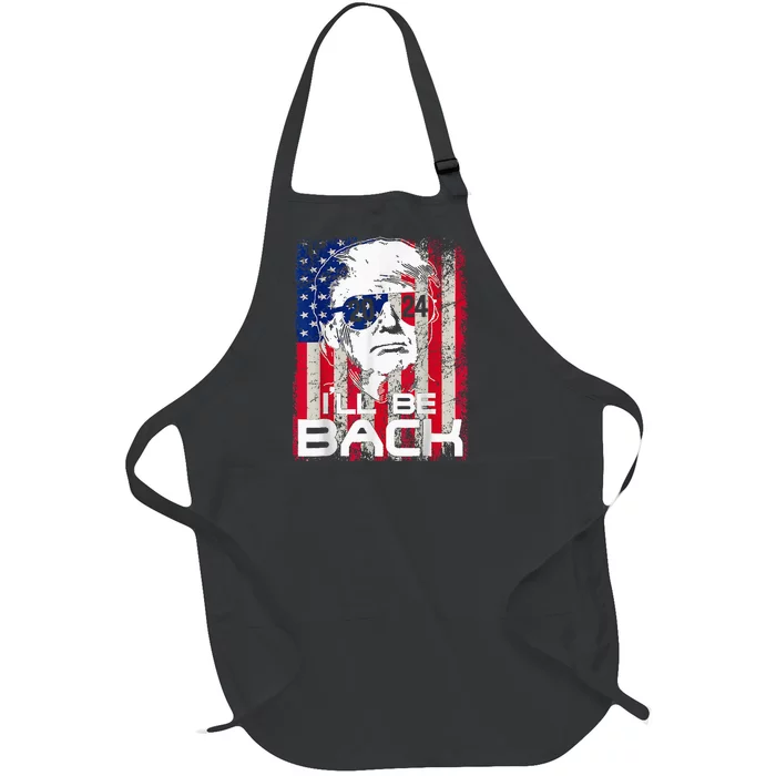 Ill Be Back Trump 2024 Vintage Donald Trump 4th Of July Full-Length Apron With Pocket