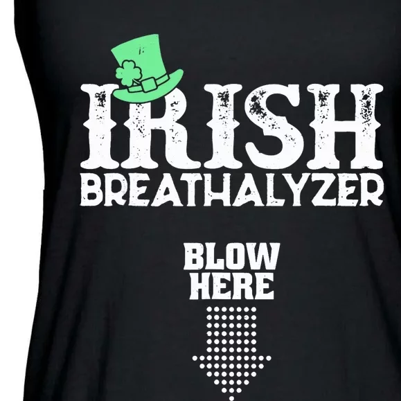 Irish Breathalyzer Blow Here St Patrick's Day Drink Funny Ladies Essential Flowy Tank