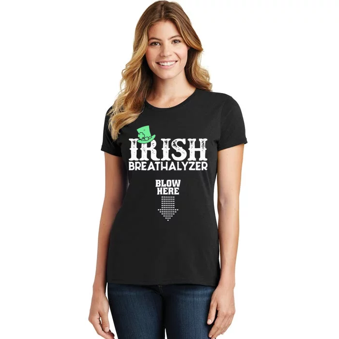 Irish Breathalyzer Blow Here St Patrick's Day Drink Funny Women's T-Shirt