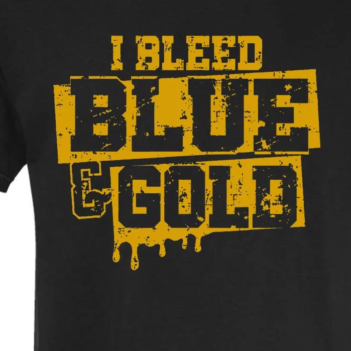 I Bleed Blue And Gold Game Day Group School Football Sports Garment-Dyed Heavyweight T-Shirt