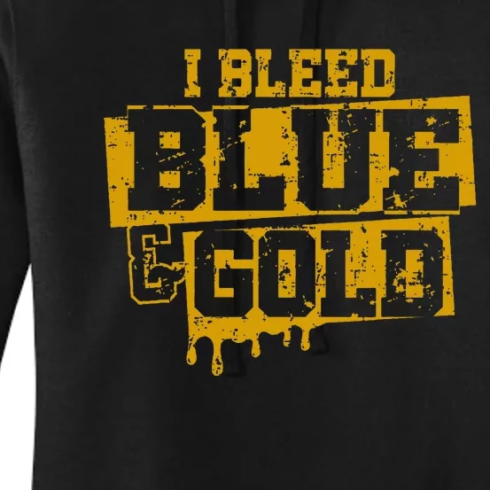 I Bleed Blue And Gold Game Day Group School Football Sports Women's Pullover Hoodie