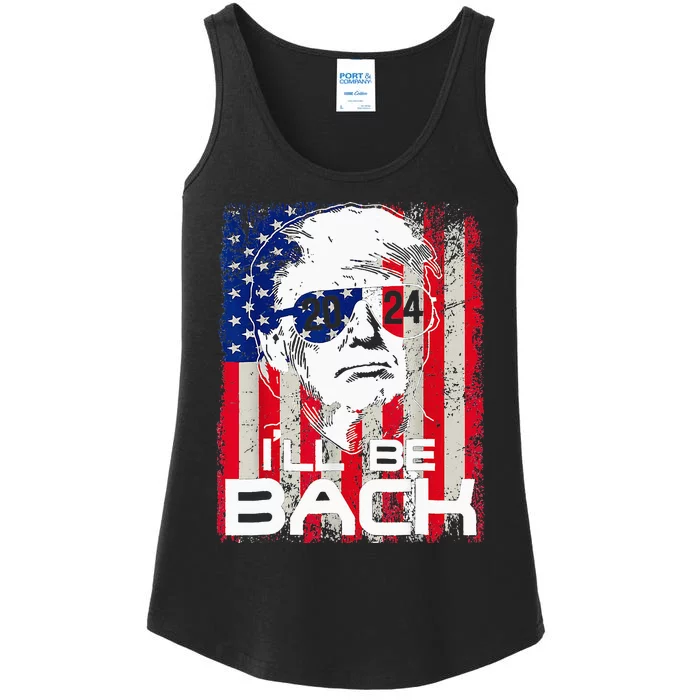 I'll Be Back Trump 2024 Vintage Donald Trump 4th of July Ladies Essential Tank