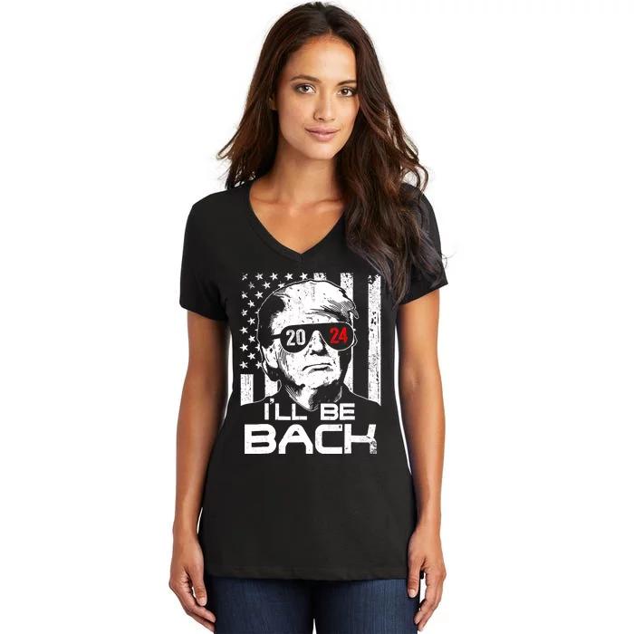 ILl Be Back Trump 2024 Vintage Donald Trump 4th Of July Women's V-Neck T-Shirt