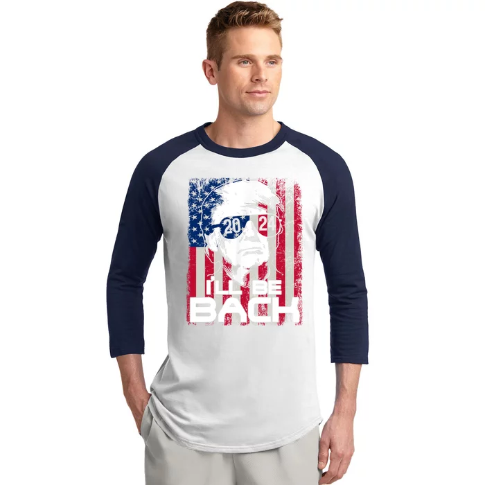 ILl Be Back Trump 2024 Vintage Donald Trump 4th Of July Funny Gift Baseball Sleeve Shirt