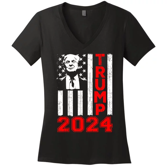 Ill Be Back Trump 2024 Vintage Donald Trump 4th Of July Women's V-Neck T-Shirt