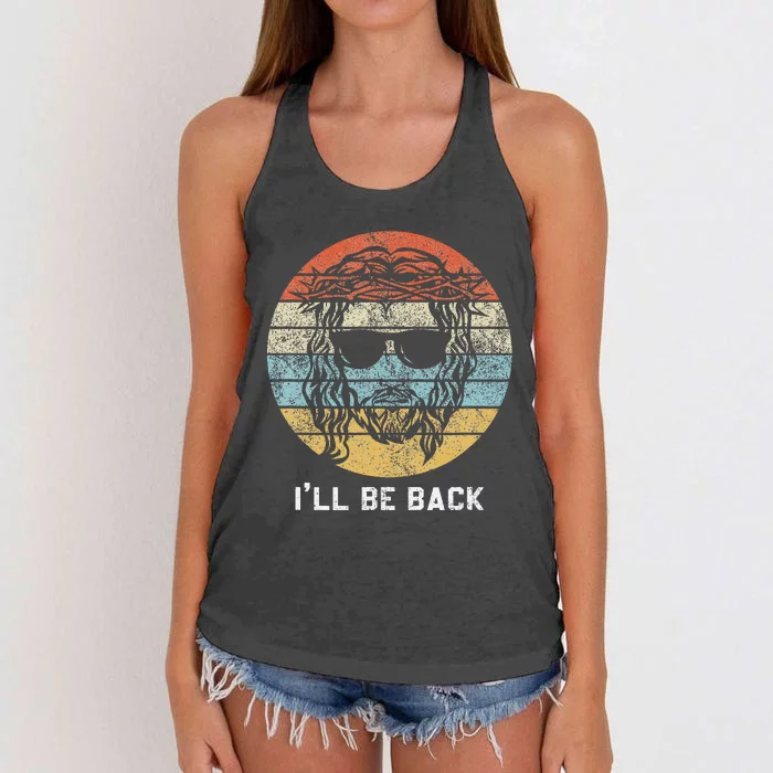 I'll Be Back Vintage Jesus Christian  Gifts Women's Knotted Racerback Tank