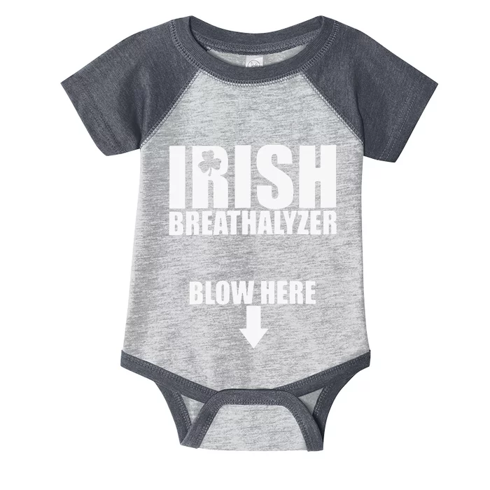 Irish Breathalyzer Blow Here funny patrick's day Infant Baby Jersey Bodysuit