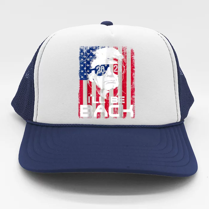 I'll Be Back Trump 2024 Vintage Donald Trump 4th Of July Trucker Hat