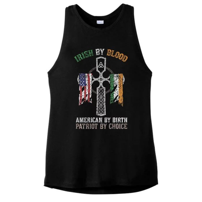 Irish By Blood American By Birth Patriot By Choice Ladies Tri-Blend Wicking Tank