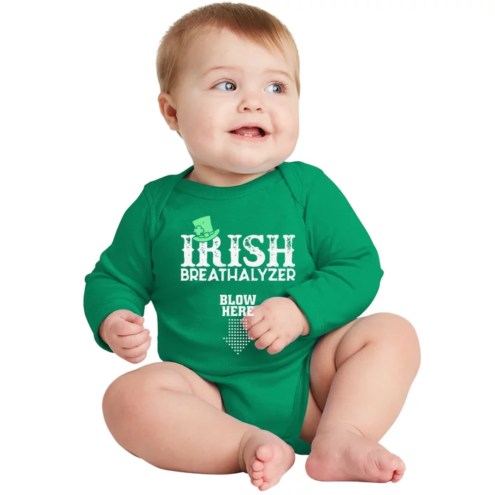 Irish Breathalyzer Blow Here St Patrick's Day Baby Long Sleeve Bodysuit