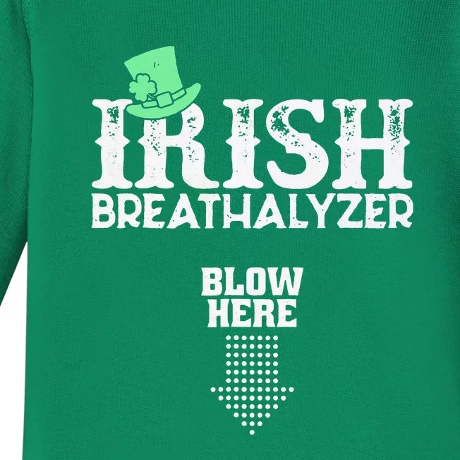 Irish Breathalyzer Blow Here St Patrick's Day Baby Long Sleeve Bodysuit