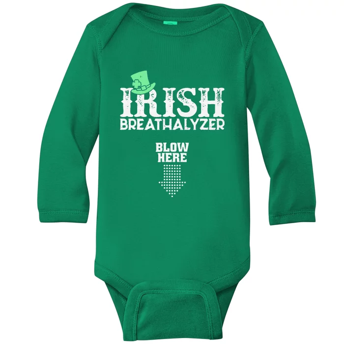 Irish Breathalyzer Blow Here St Patrick's Day Baby Long Sleeve Bodysuit