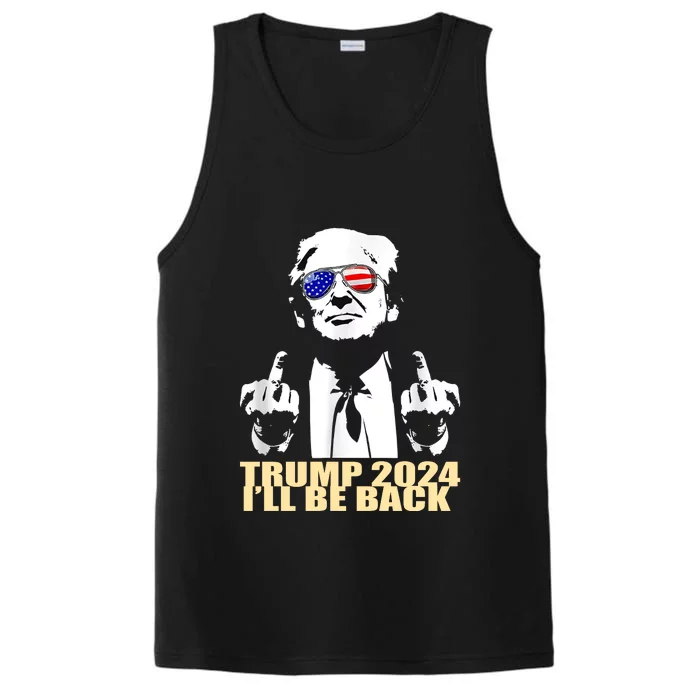 Ill Be Back Trump 2024 Vintage Donald Trump American Flag 4th Of July Womens Performance Tank