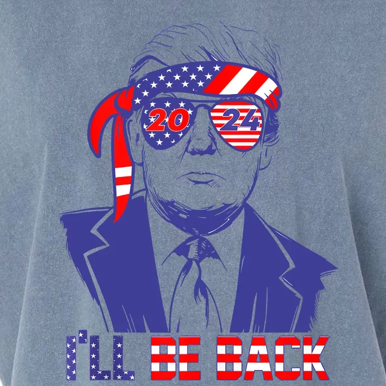 Ill Be Back Trump 2024 Patriotic 4th Of July American Flag Garment-Dyed Women's Muscle Tee