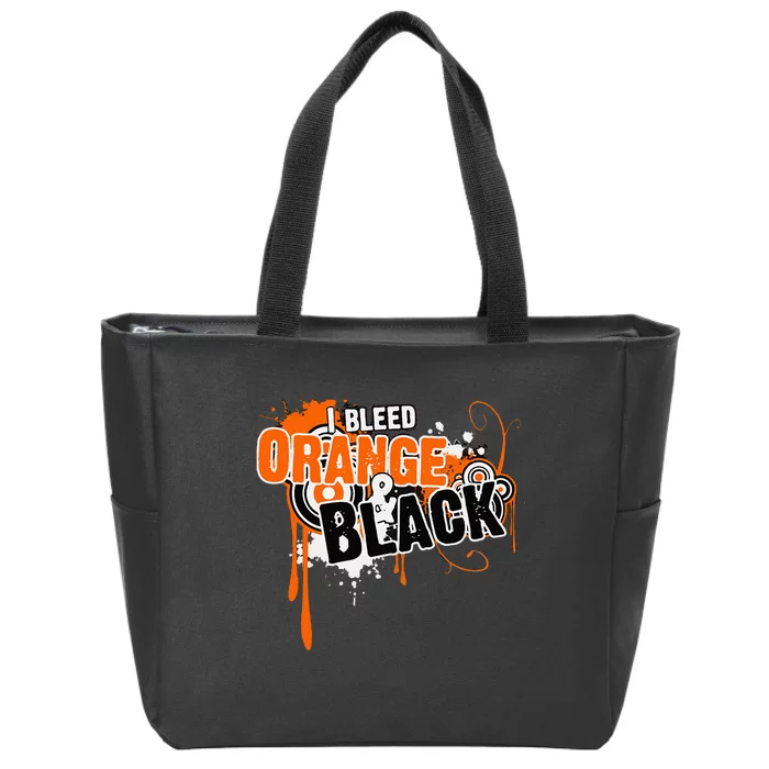 I Bleed Black & Orange Sports Team Game Day Zip Tote Bag