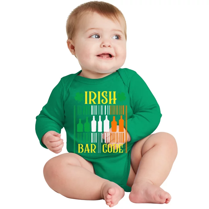 Irish Bar Code Funny St. Patrick's Day Party Shamrock Cute Baby Long Sleeve Bodysuit