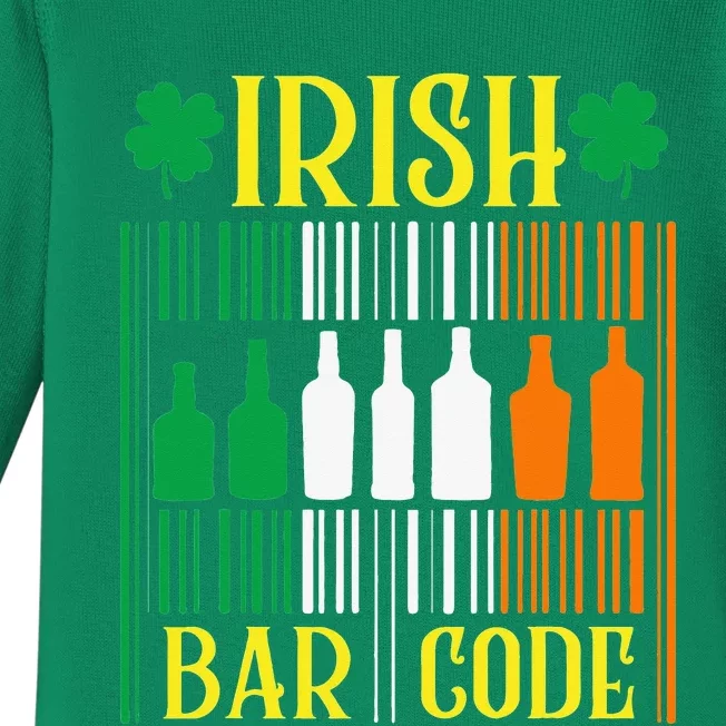 Irish Bar Code Funny St. Patrick's Day Party Shamrock Cute Baby Long Sleeve Bodysuit