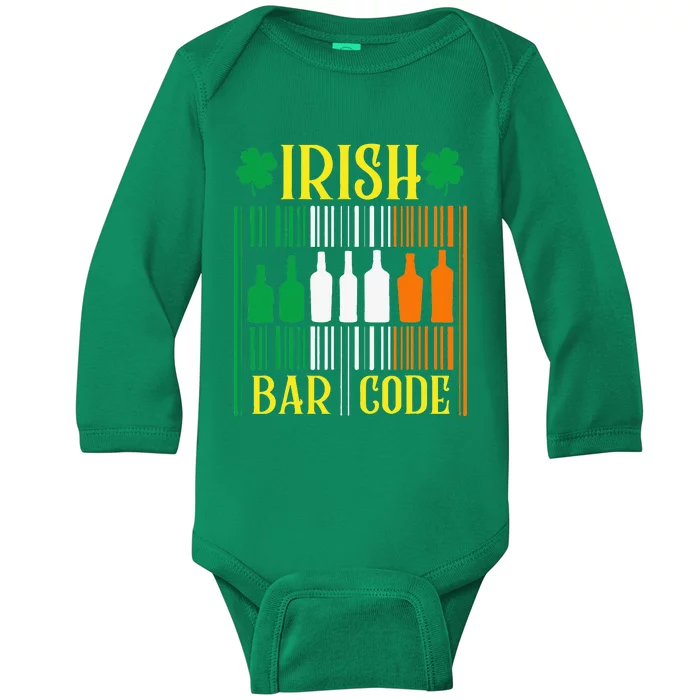 Irish Bar Code Funny St. Patrick's Day Party Shamrock Cute Baby Long Sleeve Bodysuit