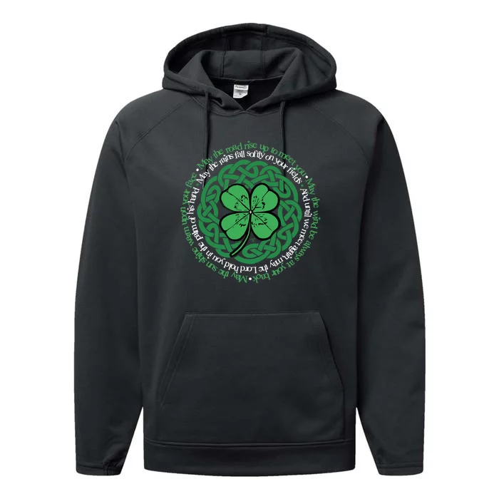 Irish Blessing, Celtic Knot & 4-Leaf Clover Luck Version B Performance Fleece Hoodie