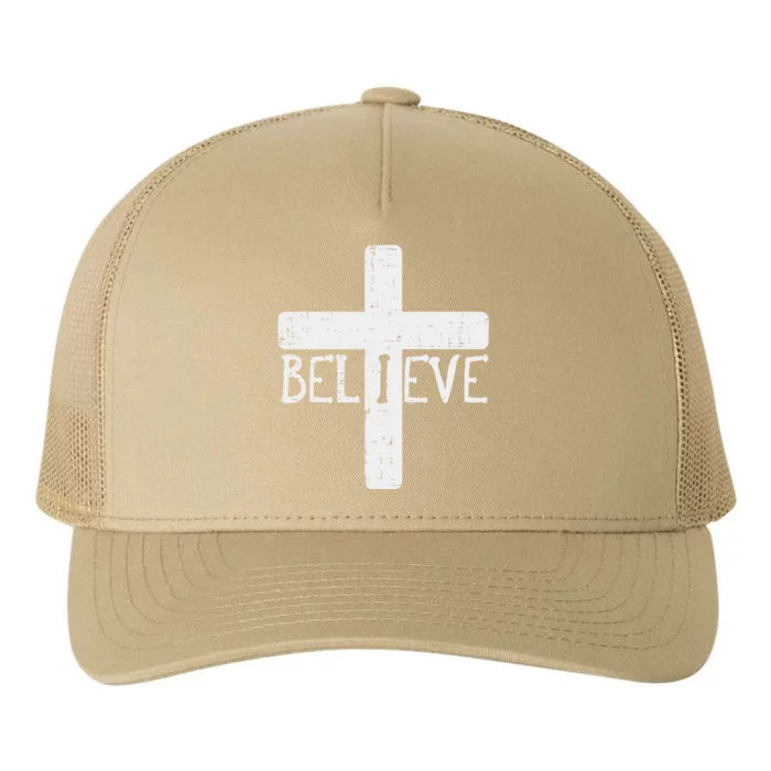 I Believe Cross God Jesus Faith Christian Yupoong Adult 5-Panel Trucker Hat