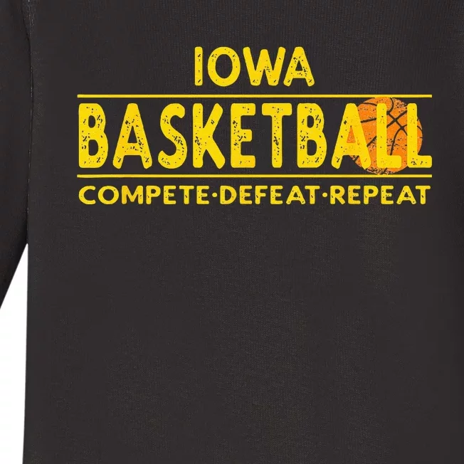 Iowa Basketball Compete Defeat Repeat Baby Long Sleeve Bodysuit