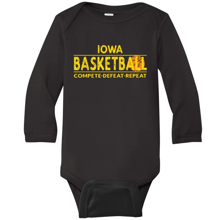 Iowa Basketball Compete Defeat Repeat Baby Long Sleeve Bodysuit