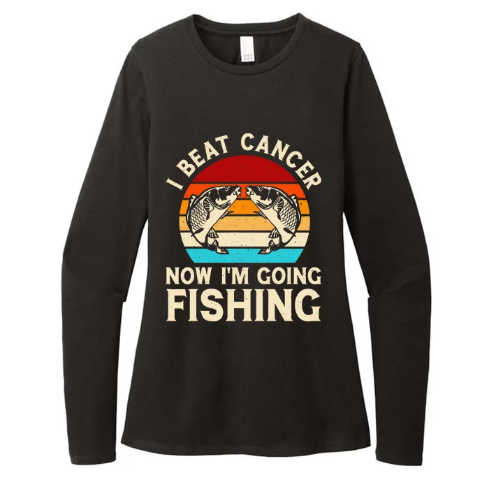 I Beat Cancer Now IM Going Fishing Vintage Sunset Survivor Womens CVC Long Sleeve Shirt