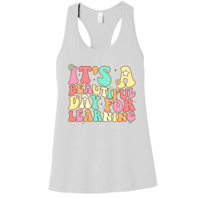 It's Beautiful Day For Learning Retro Teacher Students Women Women's Racerback Tank