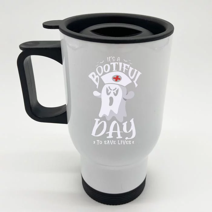 It's Bootiful Day To Save Lives Halloween Nurses Halloween Front & Back Stainless Steel Travel Mug