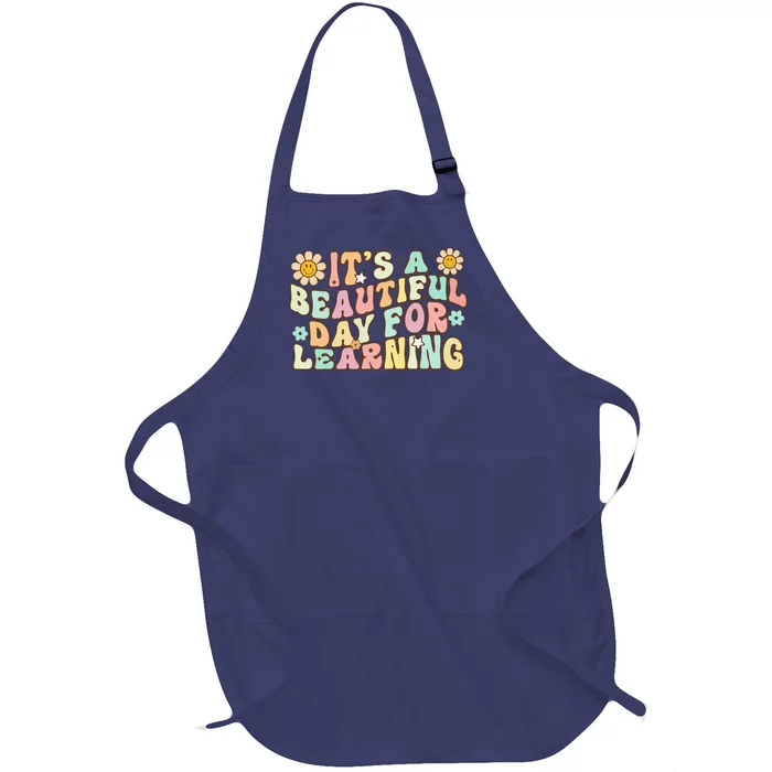 It's Beautiful Day For Learning Retro Teacher Students Full-Length Apron With Pocket