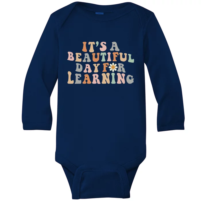 Its Beautiful Day For Learning Retro Teacher Students Baby Long Sleeve Bodysuit