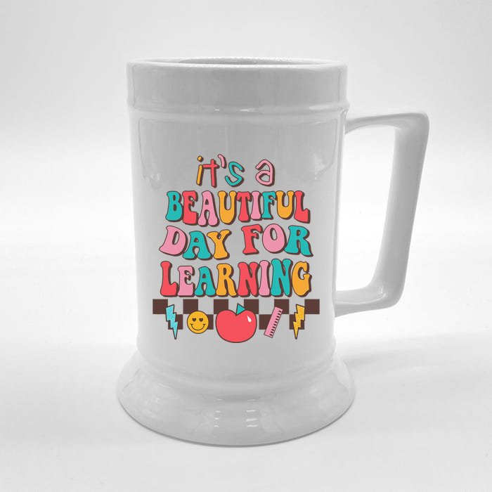 ItS Beautiful Day For Learning Retro Teacher Students Front & Back Beer Stein