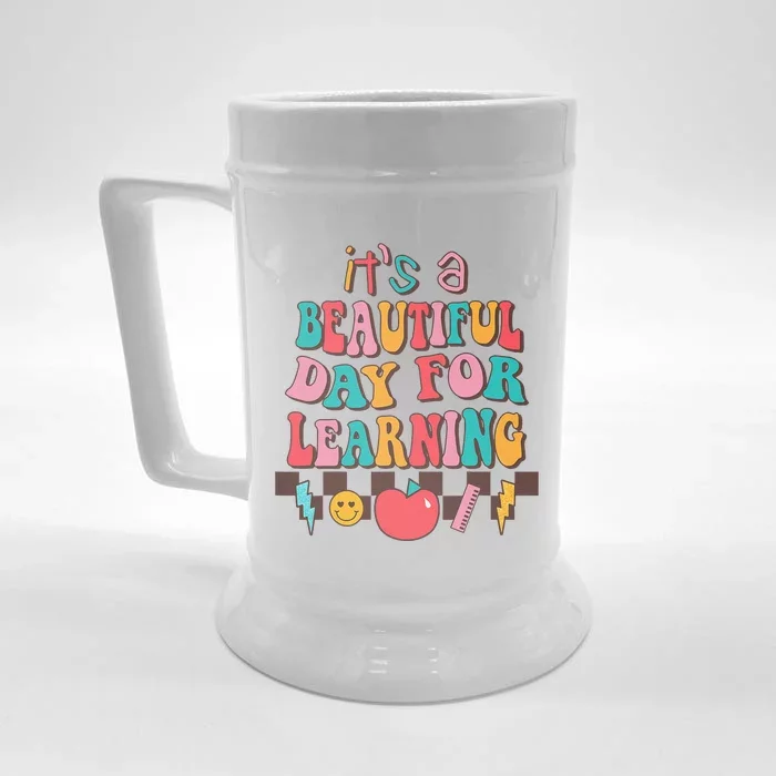 ItS Beautiful Day For Learning Retro Teacher Students Front & Back Beer Stein